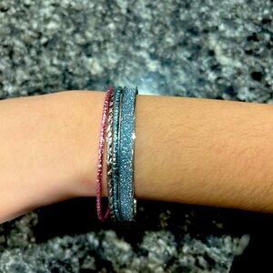 Sparkling Silver and Pink Bangle Set